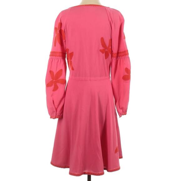 Tory Burch Sadie Tie Waist Embroidered Peasant Dress S Pink Orange - Picture 5 of 9